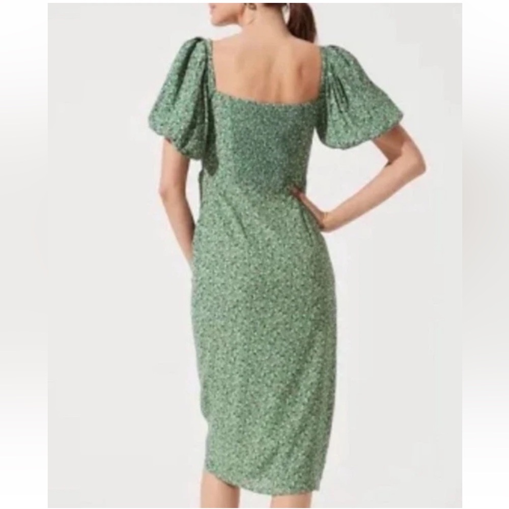 ASTR The Label Green Floral Square Neck Bubble Sleeve Midi Dress - Size XL - Picture 2 of 14
